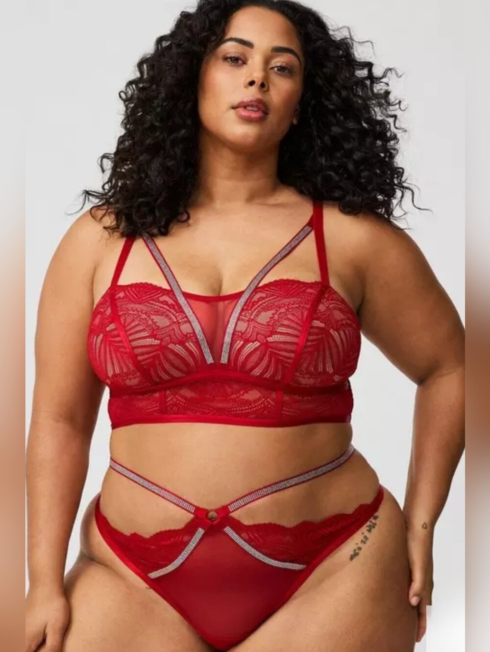 NEW Torrid Set Diamonte Red Lace Bralette & Strappy Thong Set 3837-CY